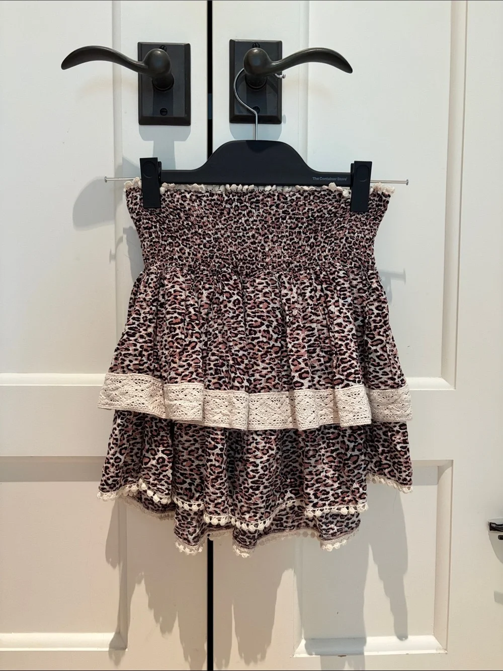 Surf Gypsy Pink and Black Leopard Smocked Mini Skirt with Lace